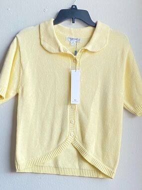 Vintage Style Butter Yellow Knit Cardigan Collared Button Down Polo Size Medium